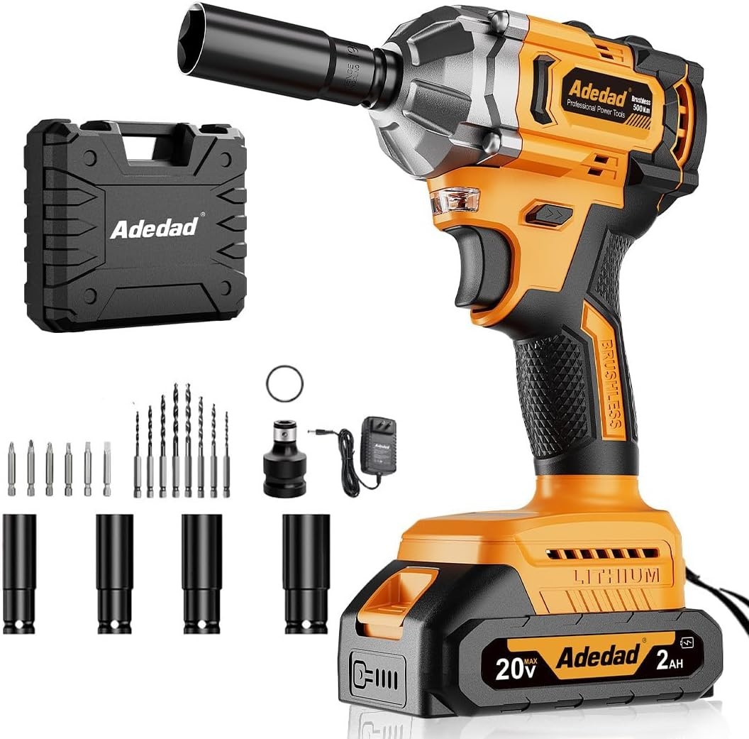 3-in-1 Cordless Impact Wrench 500N.m(369 ft-lbs) 1/2″ Impact Gun with 8 Drill…