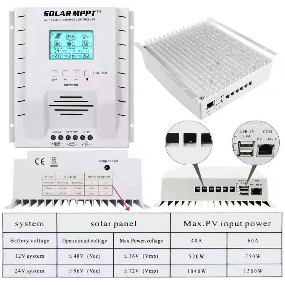 60A 100A MPPT Solar Charge Controller Battery Regulator Charger 12V/24V PV 100V~