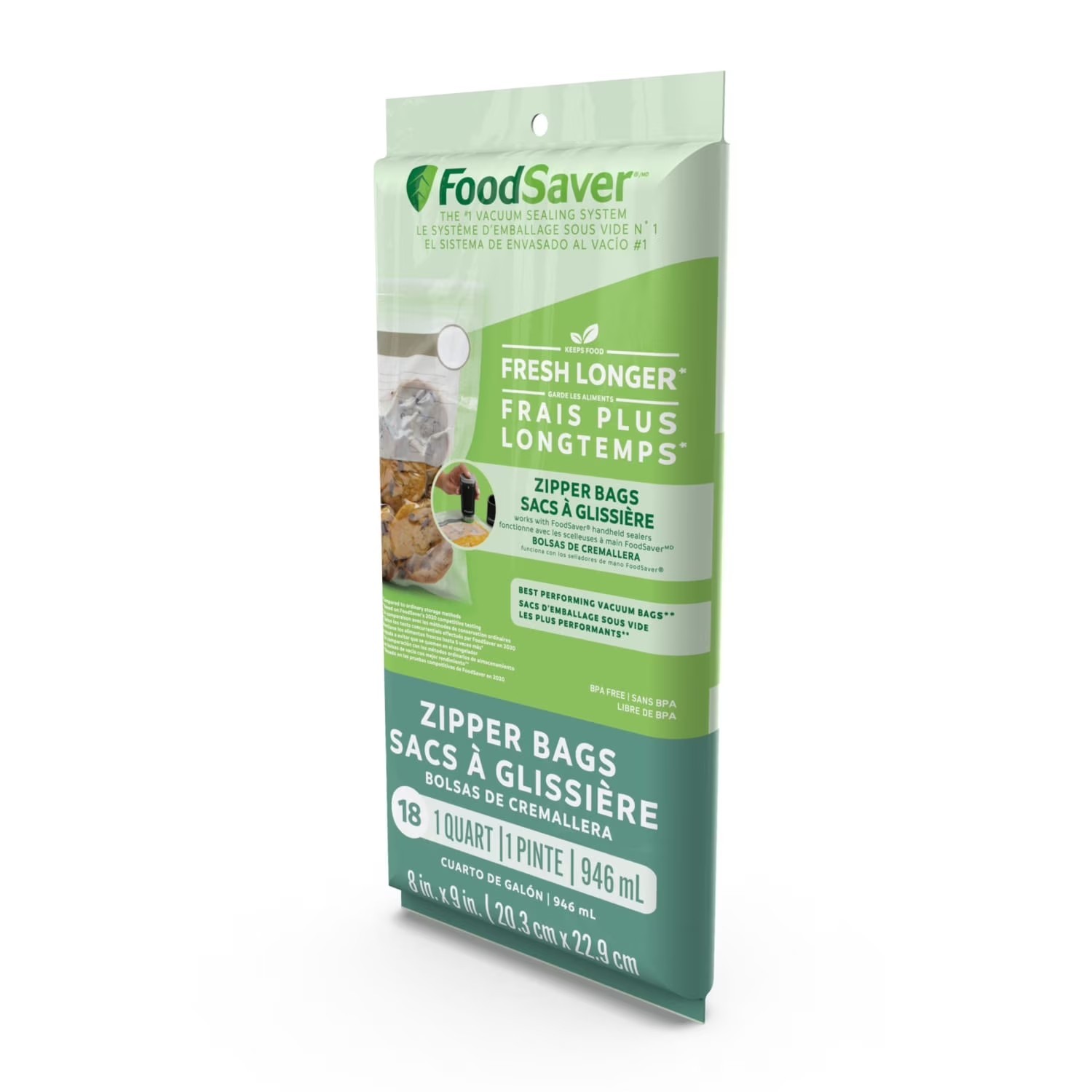 FoodSaver 1Quart BPA Free Multilayer Construction Vacuum Zipper Bags 18