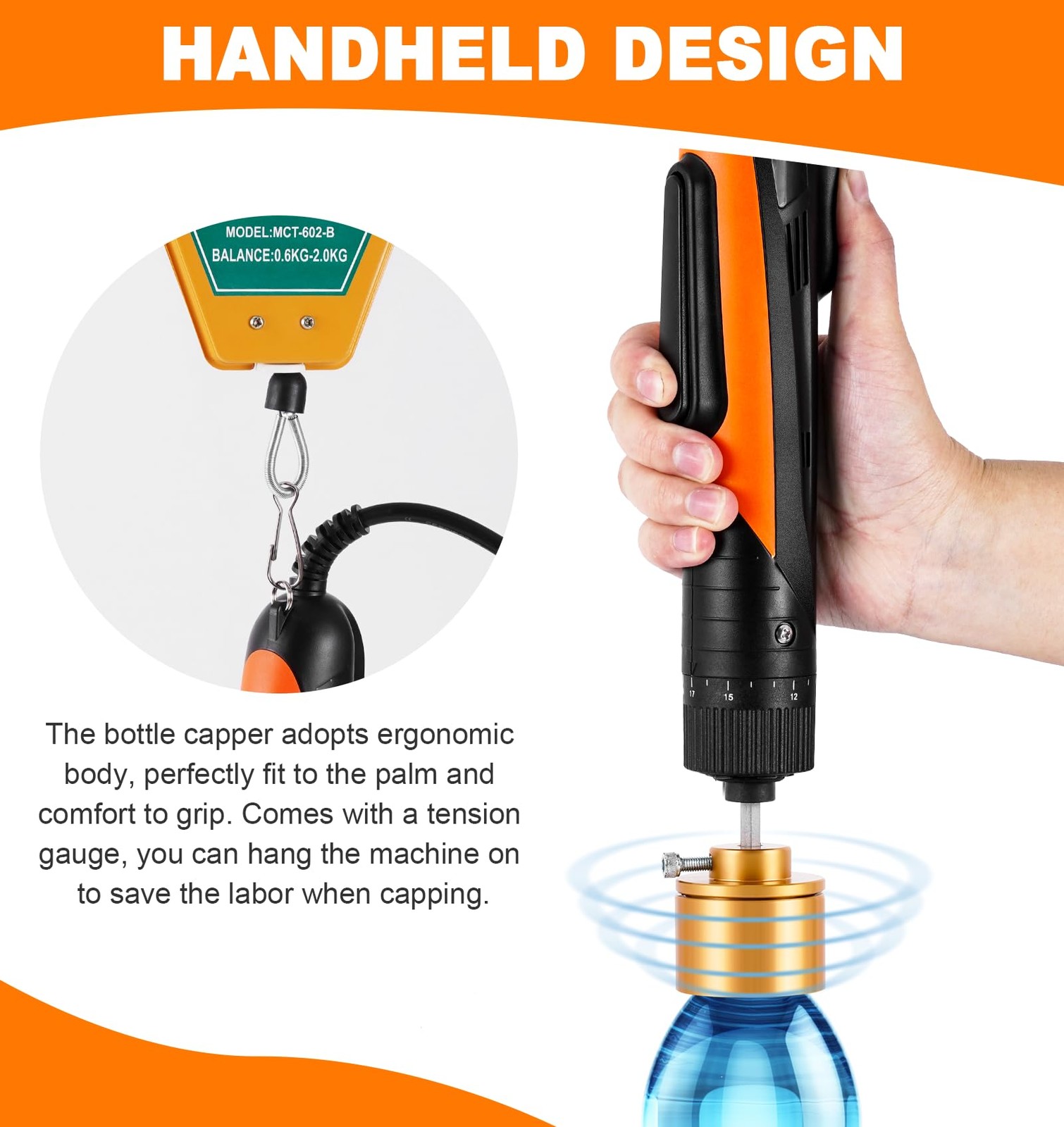 Bottle Capping Machine Adjustable Plastic Bottle Capper 70kg/f Handheld Screw…