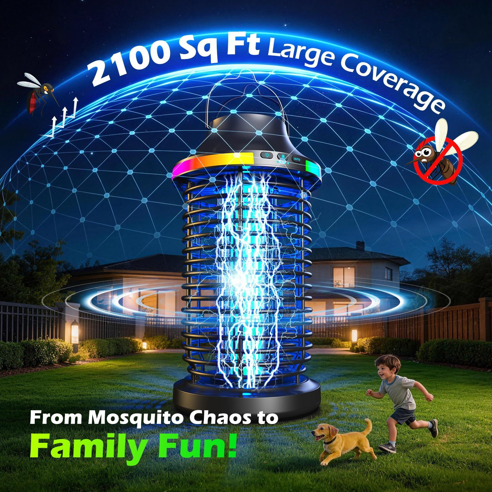Rechargeable Bug Zapper Outdoor, 4200V Powerful Electric Classic Black