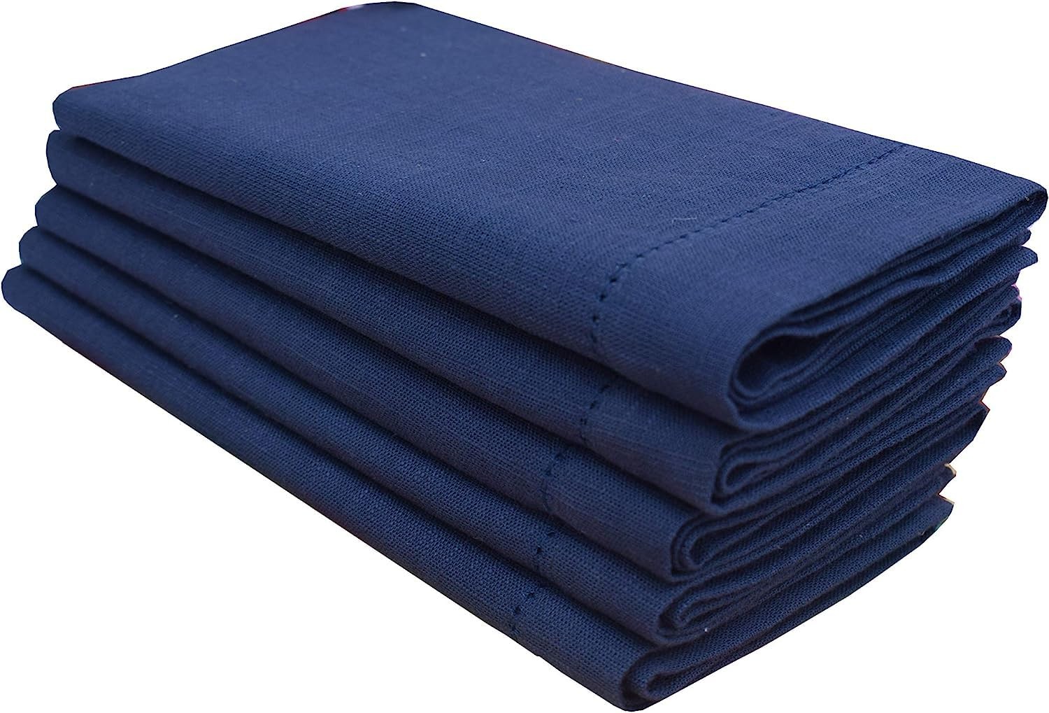 GFI LINEN CLUBS 100% Cotton slub hemstitch Napkin 18×18,Set of 6 (Navy, 18″x18″)