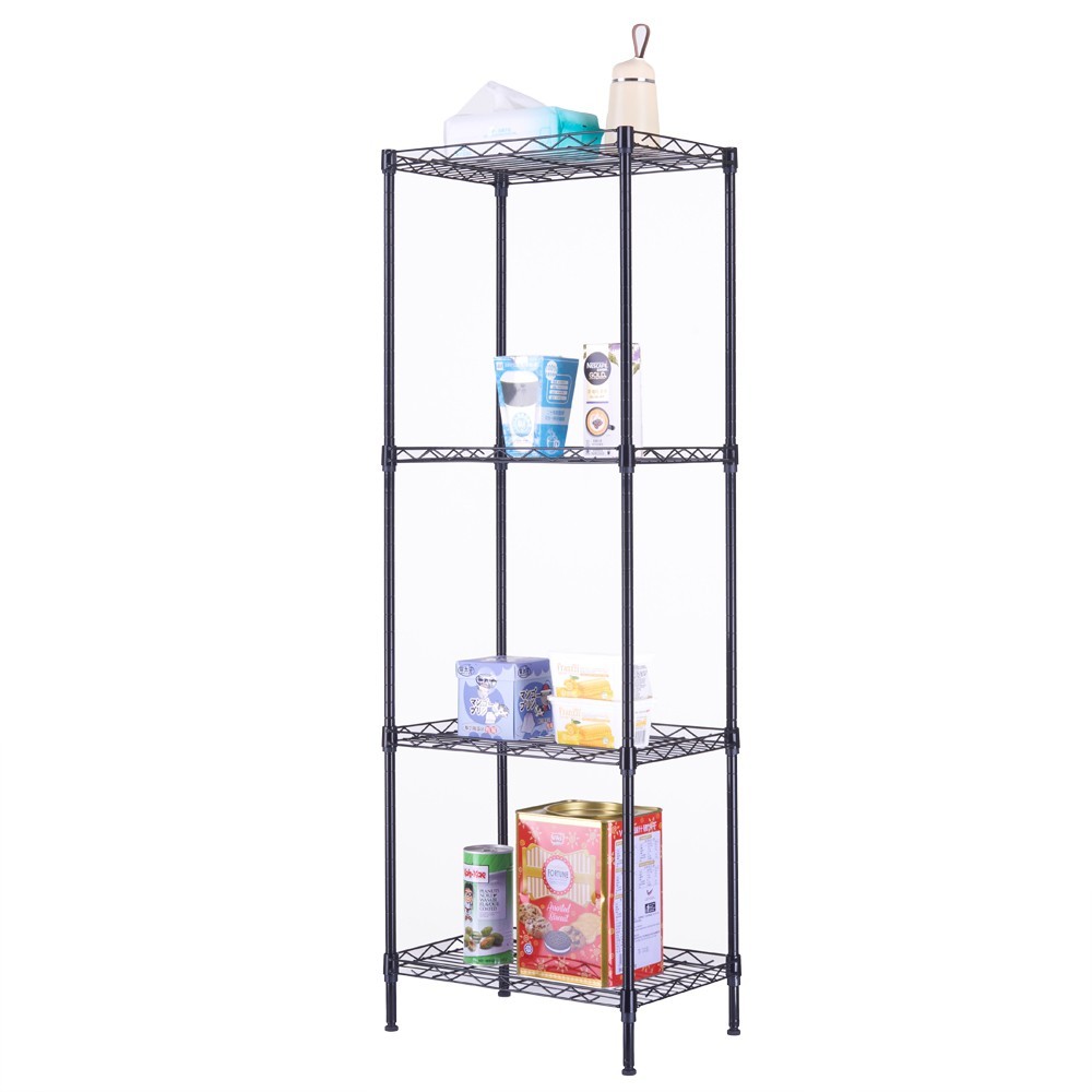 4-Tier Black Carbon Steel Metal Storage Rack Without Wheels Kitchen Living Room