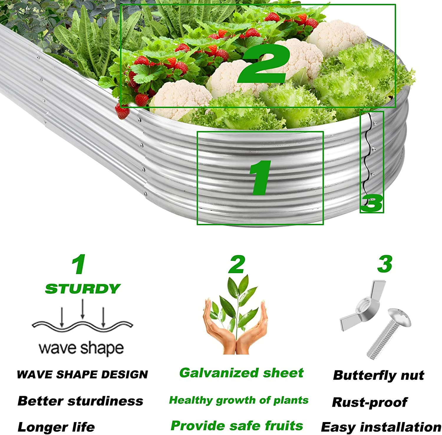 Raised Garden Bed Galvanized Planter Box Outdoor Rot-Resistant Metal Garden B…