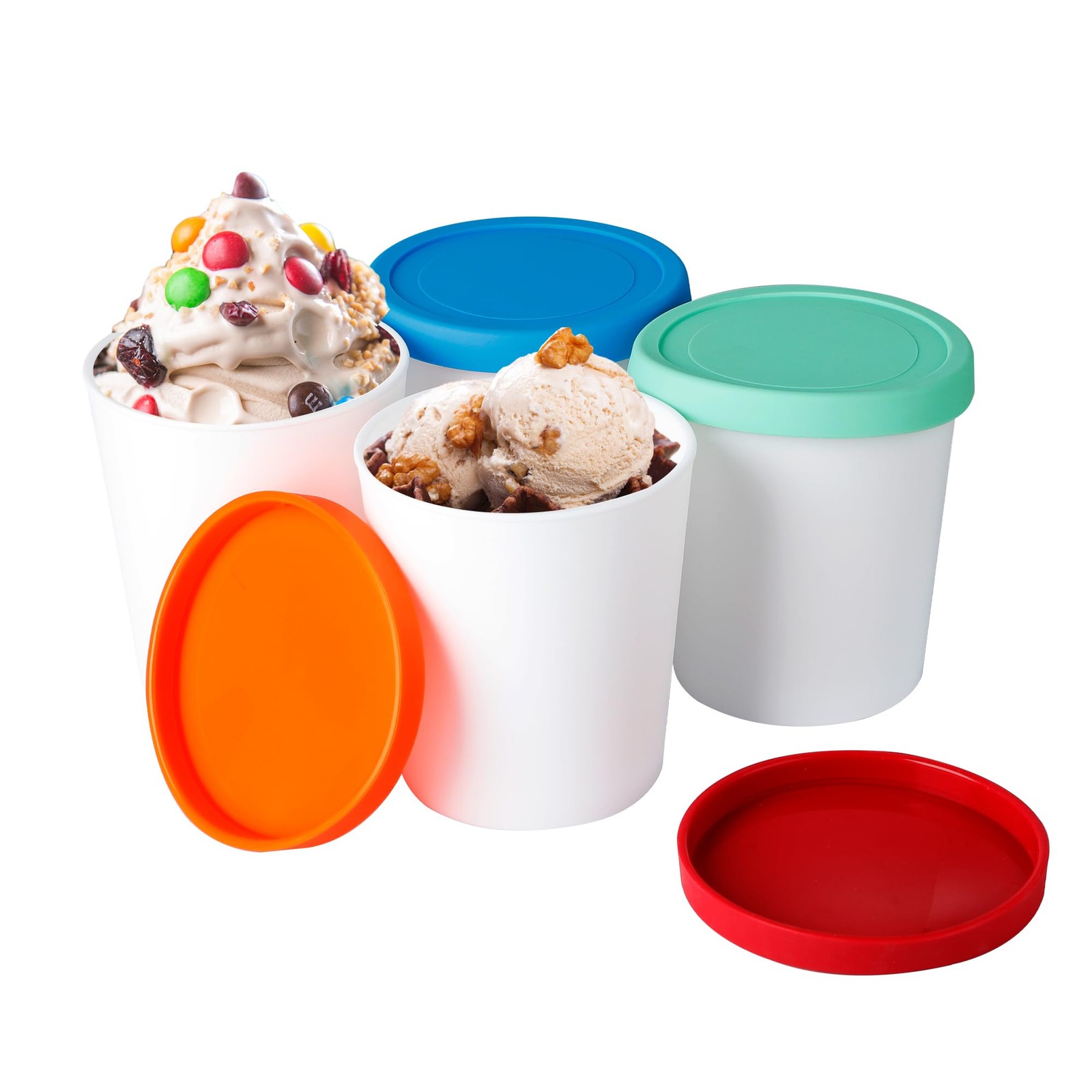4 PCS Ice Cream Containers Homemade 1 Quart Reusable Plastic Freezer Tub