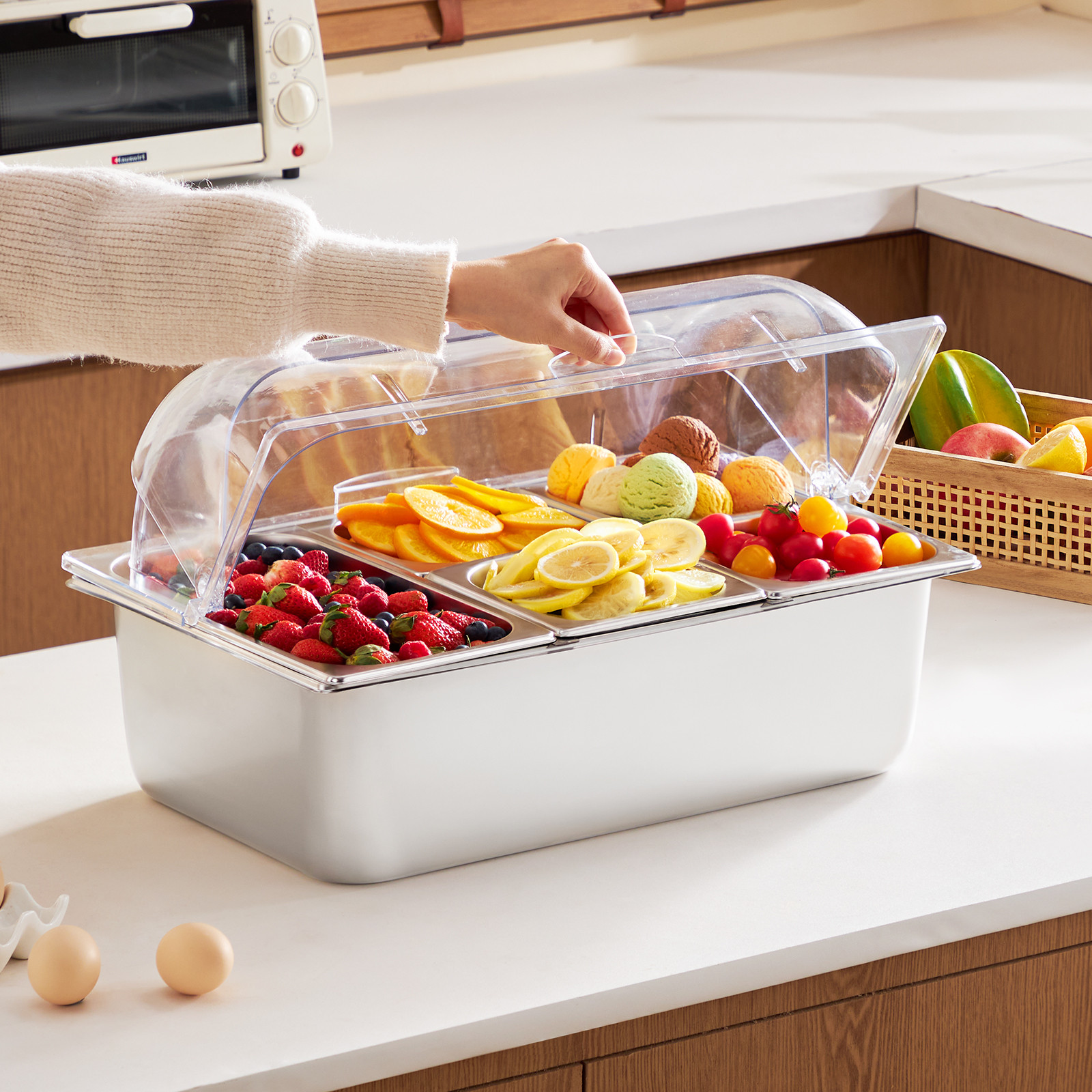 VEVOR Countertop Food Serving Display Container 5 Pan Condiment Dispenser