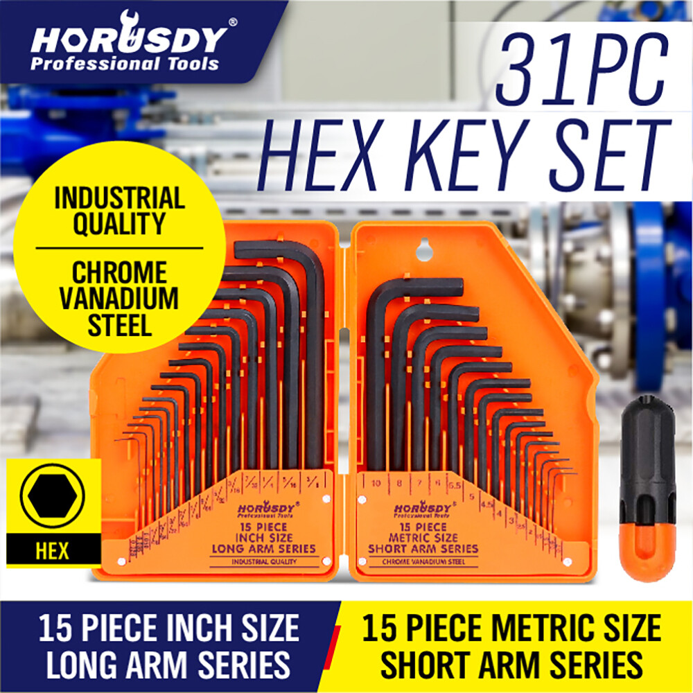 Allen Wrench & Hex Key | 31pc Set METRIC & SAE Standard Short Long Arm CrV Steel