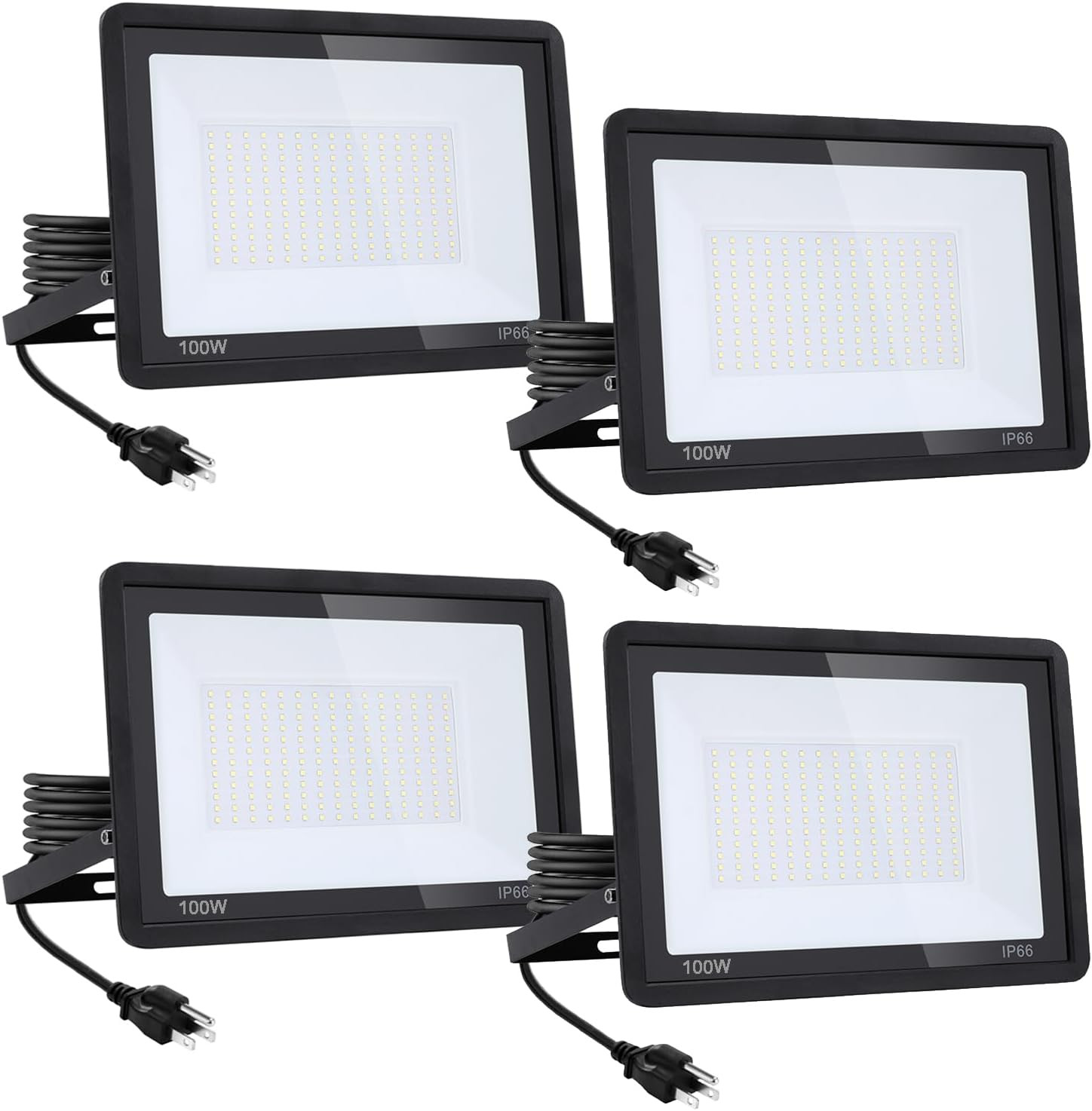 4Pack-100W LED Flood Light Outdoor,11000Lm LED Work Light with 6FT US Plug,Ip66