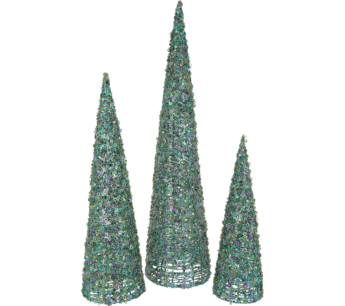 “As Is” Set of 3 Graduated Sequined Cone Trees by Valerie. Peacock. H215547