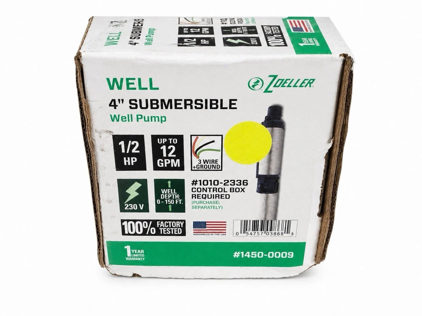Zoeller 1450-0009 Deep Well Submersible Pump 4in 1/2HP 230V 12GPM 3W New Sealed