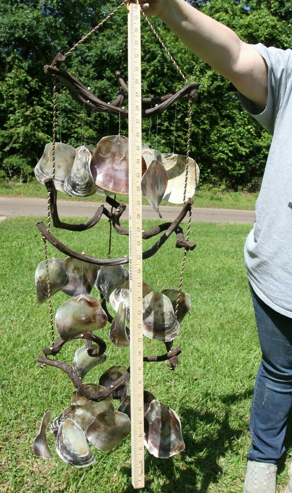 Large Tiered Seashell Windchime on Grapevine, 30 inch, Classic Sea Shore G-37