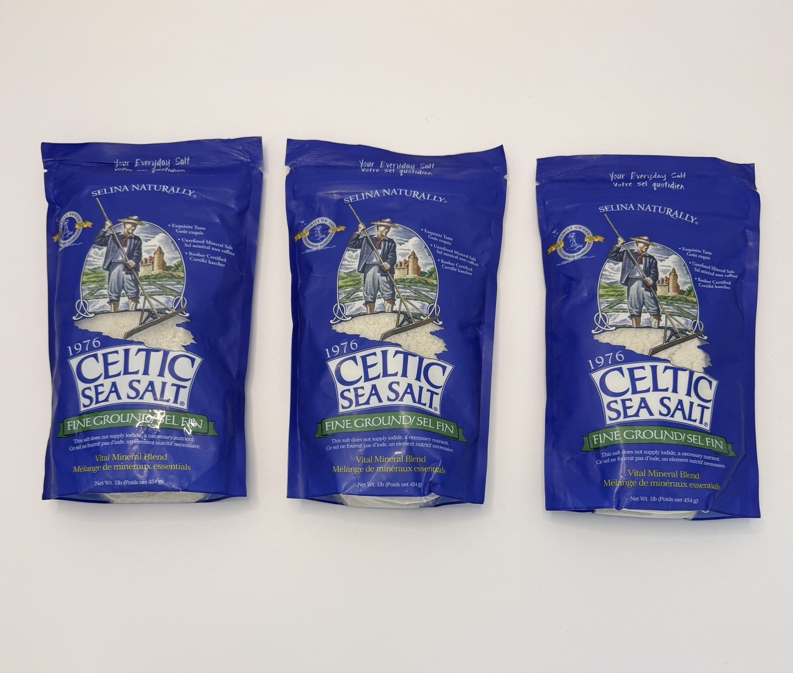 Celtic Sea Salt Fine Ground 1 lb x3 Natural Unrefined Mineral Bulk Pack