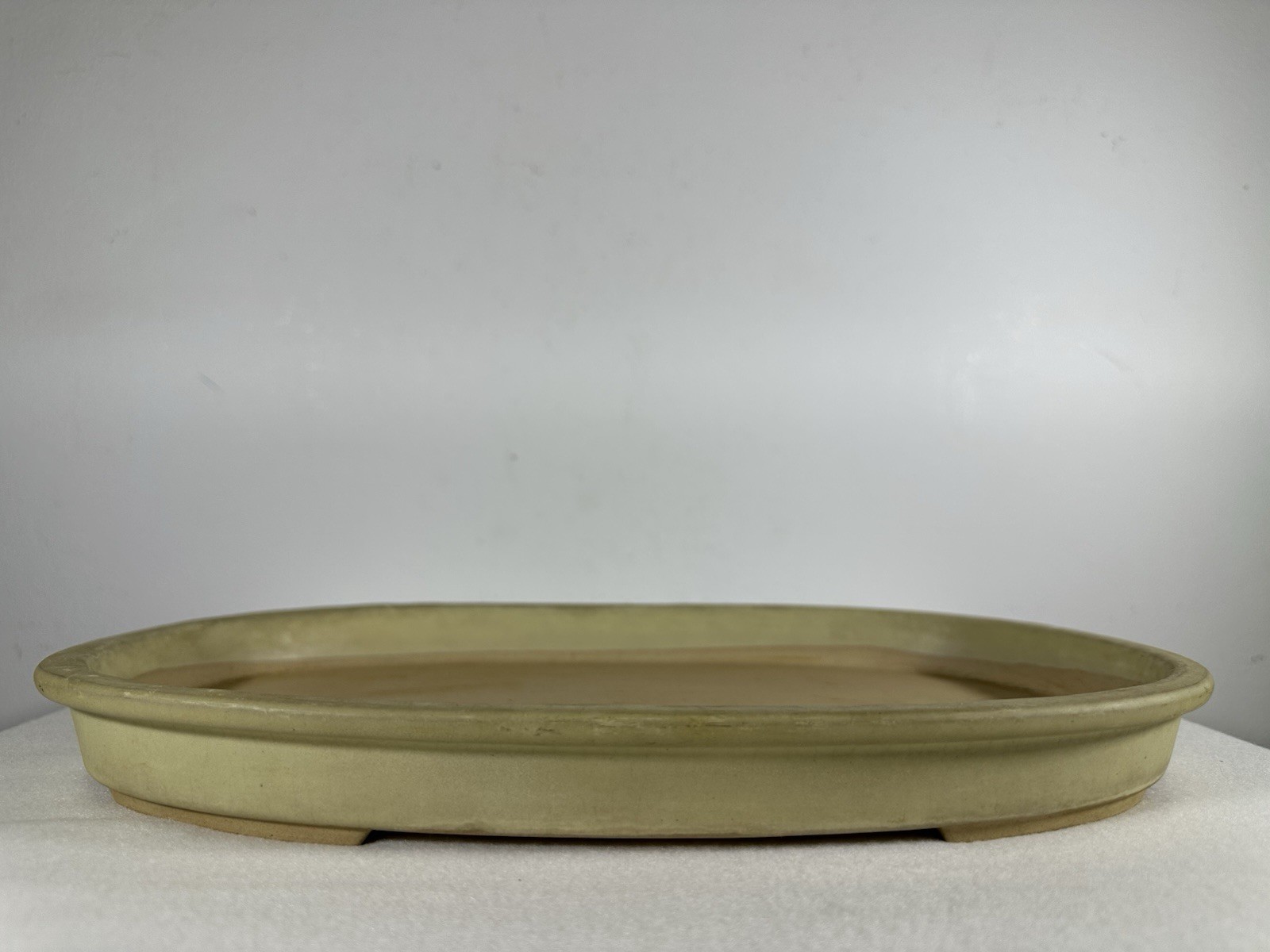 Preowned Japanese Glazed Oval Shallow Bonsai Pot with patina – 13.25” By 8.5”