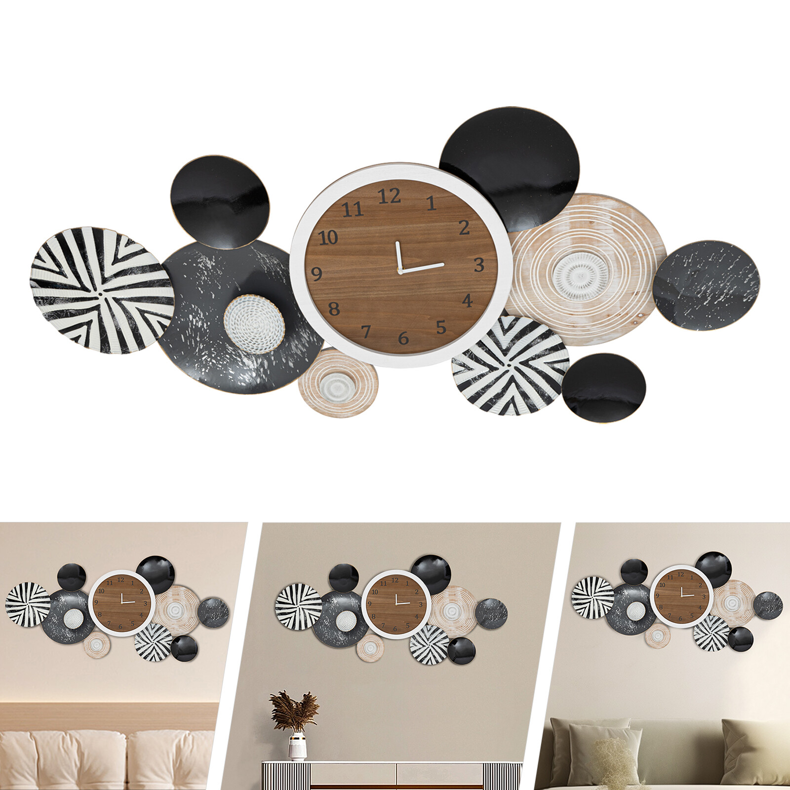 49.21*24.4inch Wood Modern Round Wall Clock Living Room for Decor Indoor