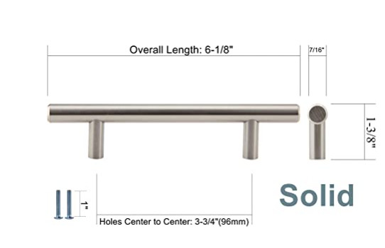 Matt Black Solid T Bar Pulls Cabinet Hardware Handles OL/CC:156/96 &188/128 (mm)