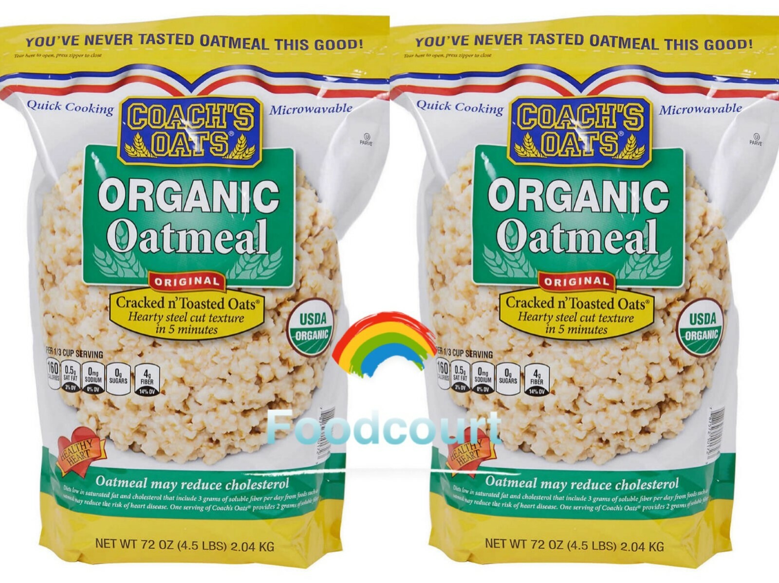2 Packs Coach’s Oats Organic Oatmeal Original Cracked & Toasted Oats 72 oz Each