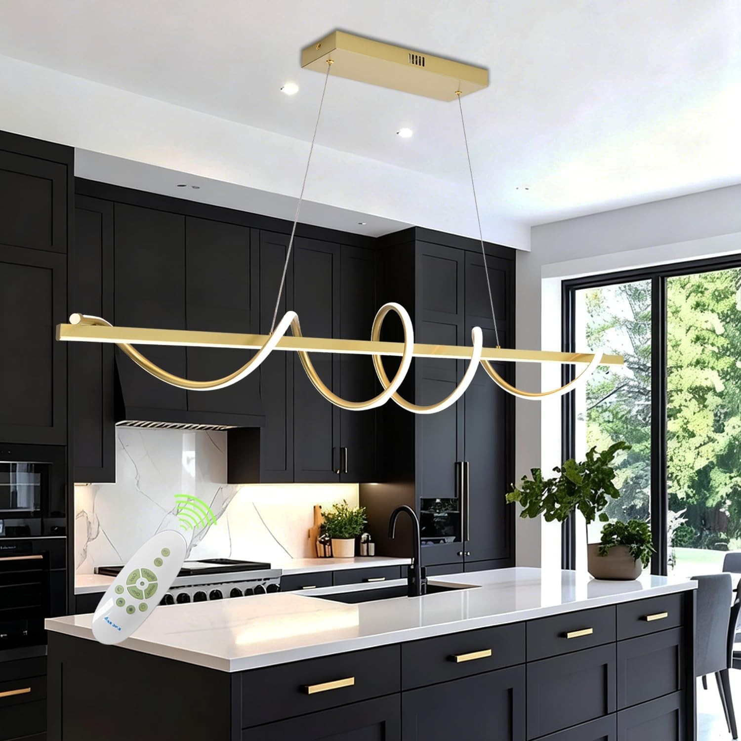 Modern Iland Lights for Kitchen , Spiral gold Chandelier for Dining room 47.2 In