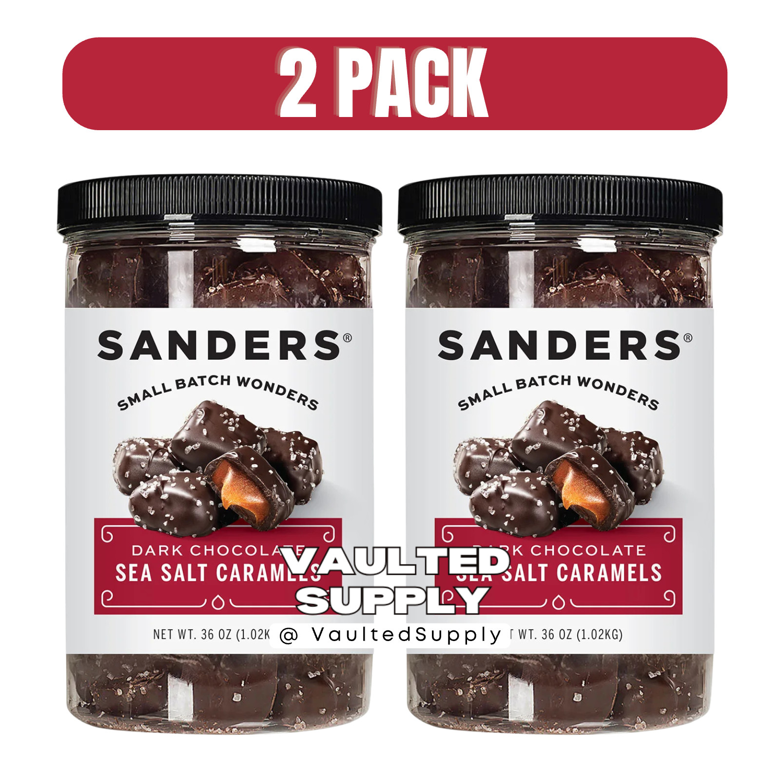 Sanders Dark Chocolate Sea Salt Caramels 36 oz Jars 2 Pack Gourmet Candy