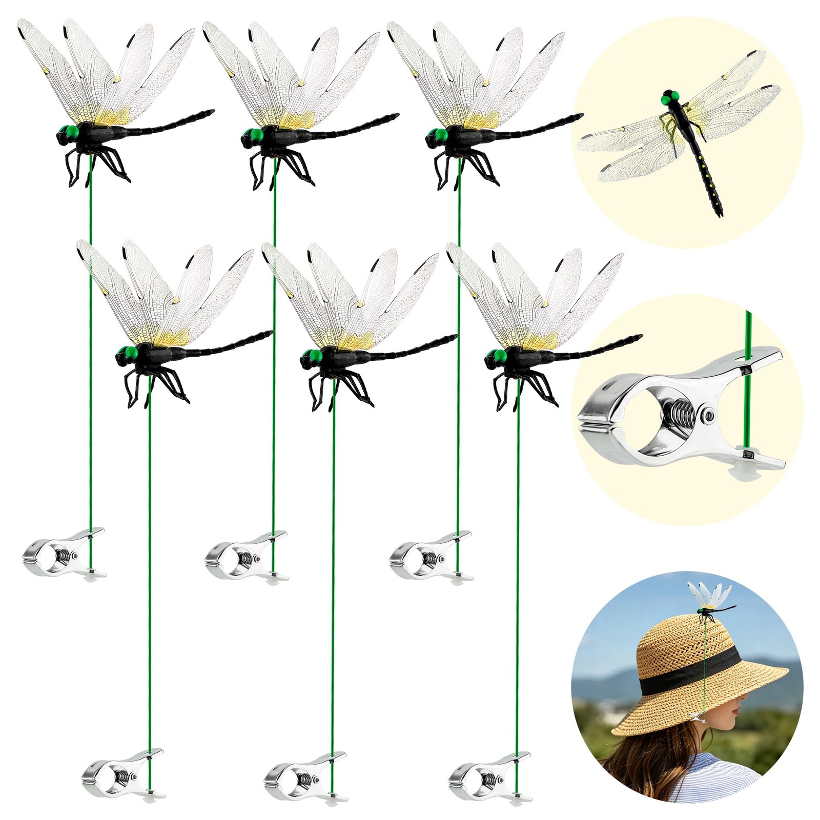 6Pcs 3D Fake Dragonfly Clips, Versatile Clip-On Garden Decor for Outdoor & In…