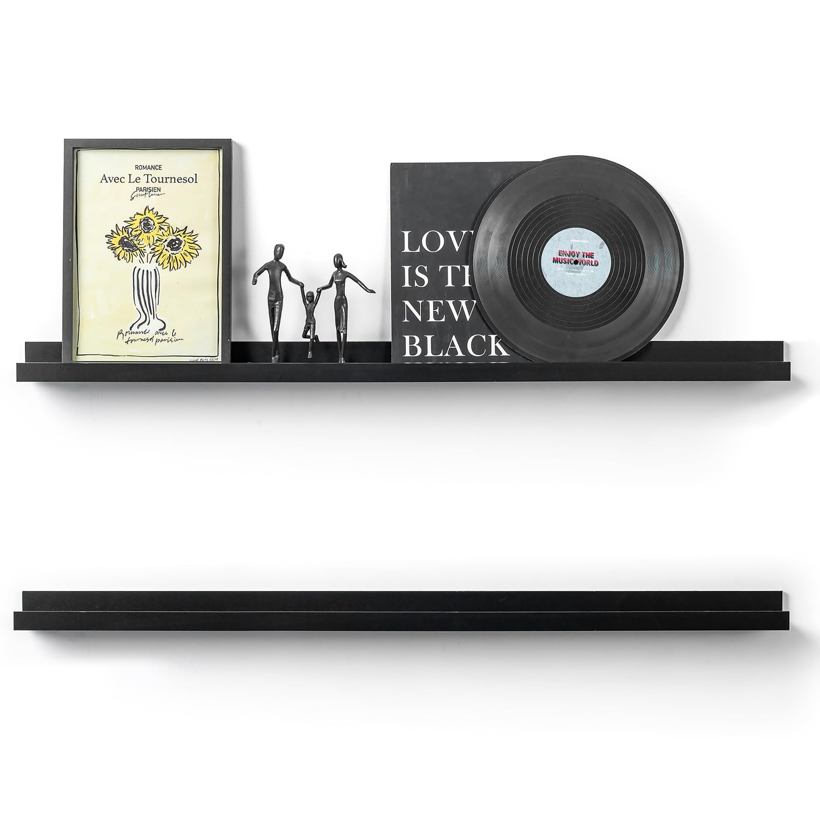 Long Floating Shelves For Wall 35.4 Inch Picture Ledge Narrow Photo Black