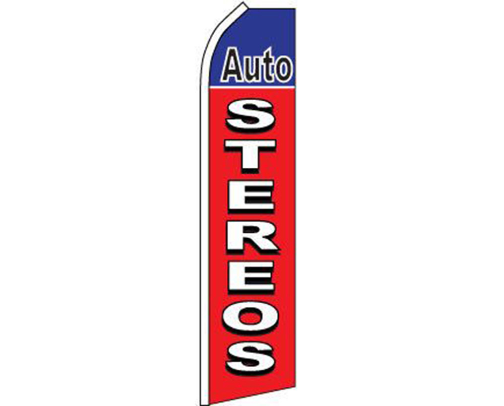 Auto Stereos Red / Blue/ White Swooper Super Feather Advertising Flag