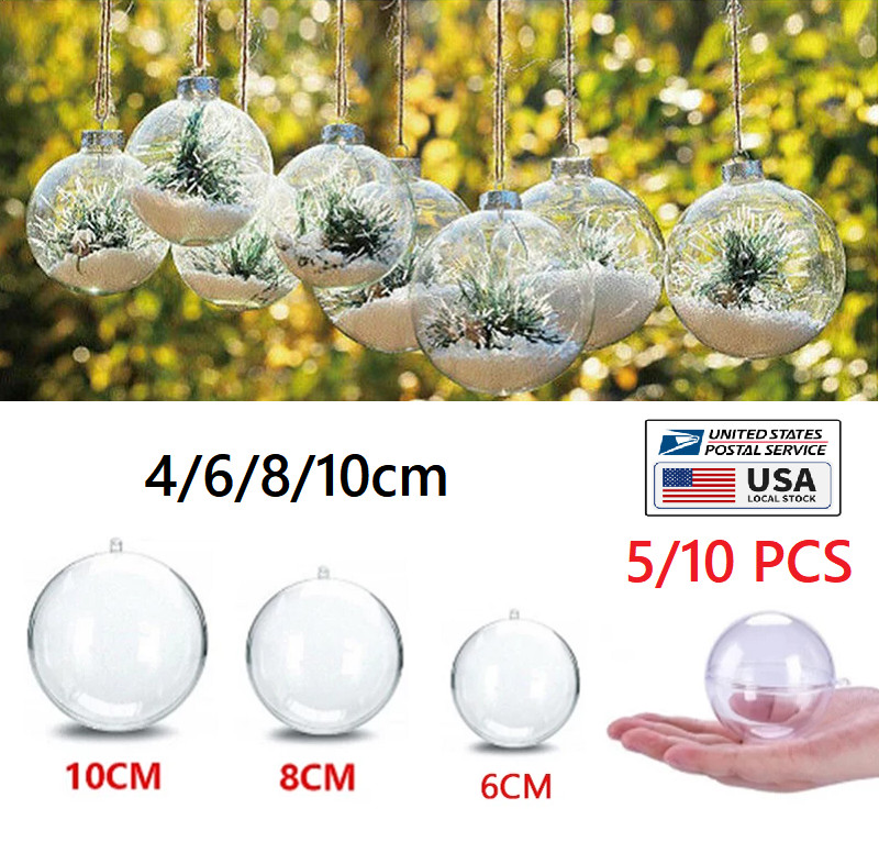 10× Christmas Tree Clear Ball Clear Baubles Plastic Fillable Sphere Ornament USA