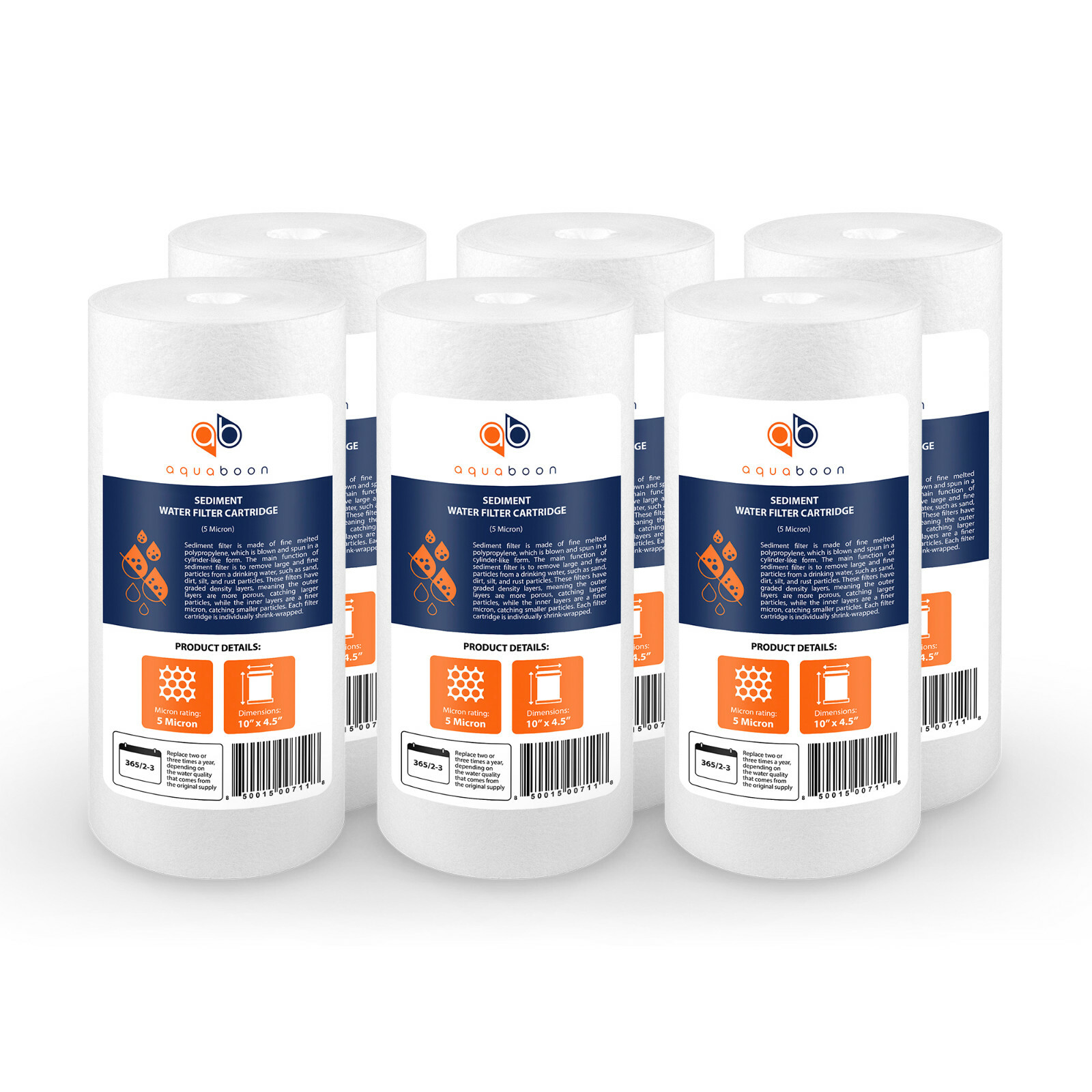 6-PACK of Aquaboon Sediment Water Filter Whole House Big Blue 5 Micron 10″x4.5″