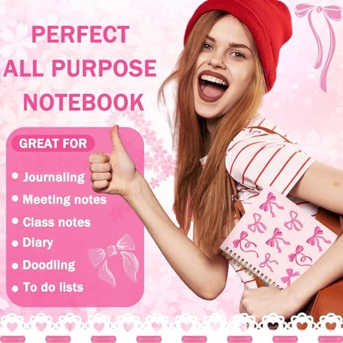 6 Pack A5 Pink Bow Spiral Notebooks Preppy 5.8 × 8.3 Inches Coquette Bow
