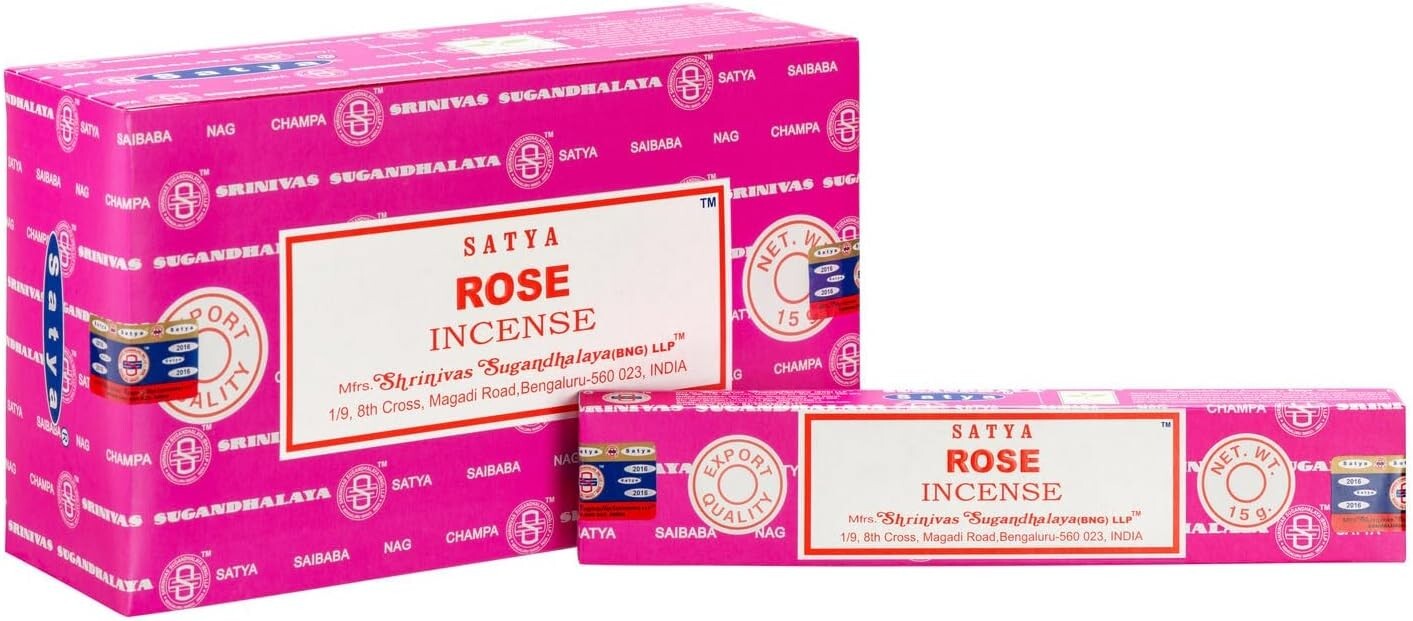 Satya Sai Baba Nag Champa – Rose Incense Sticks Box of 12 Boxes 15 Grams Each.