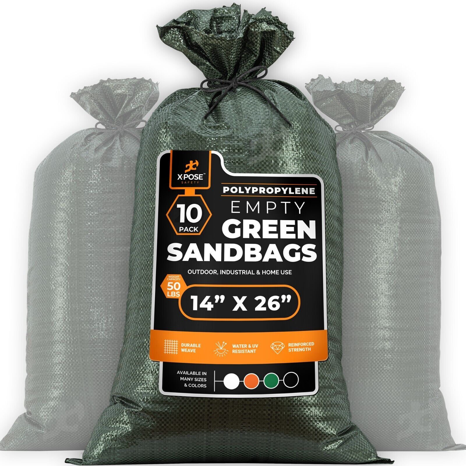 Woven Polypropylene Sand Bags -14″ x 26″ – Green