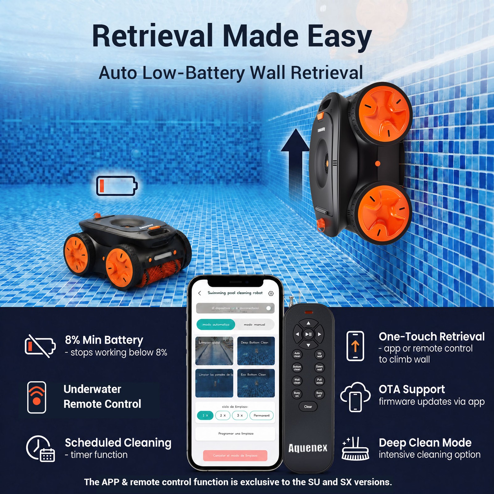 Cordless Robotic Pool Cleaner, APP&Remote Control Wall Climbing Waterline Floor