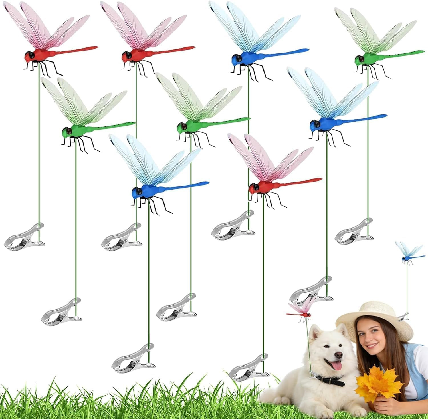 12 Pack Dragonfly Clips 3D Fake Dragonflies Garden Stakes Decor Yard Ornaments