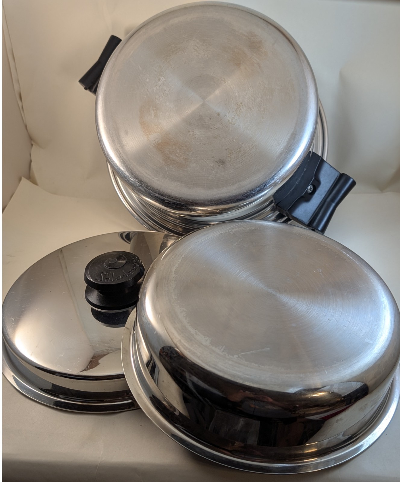 Saladmaster 3 Quart T304S Stainless Steel Pot w/ Double Boiler & Vapo Lid USA