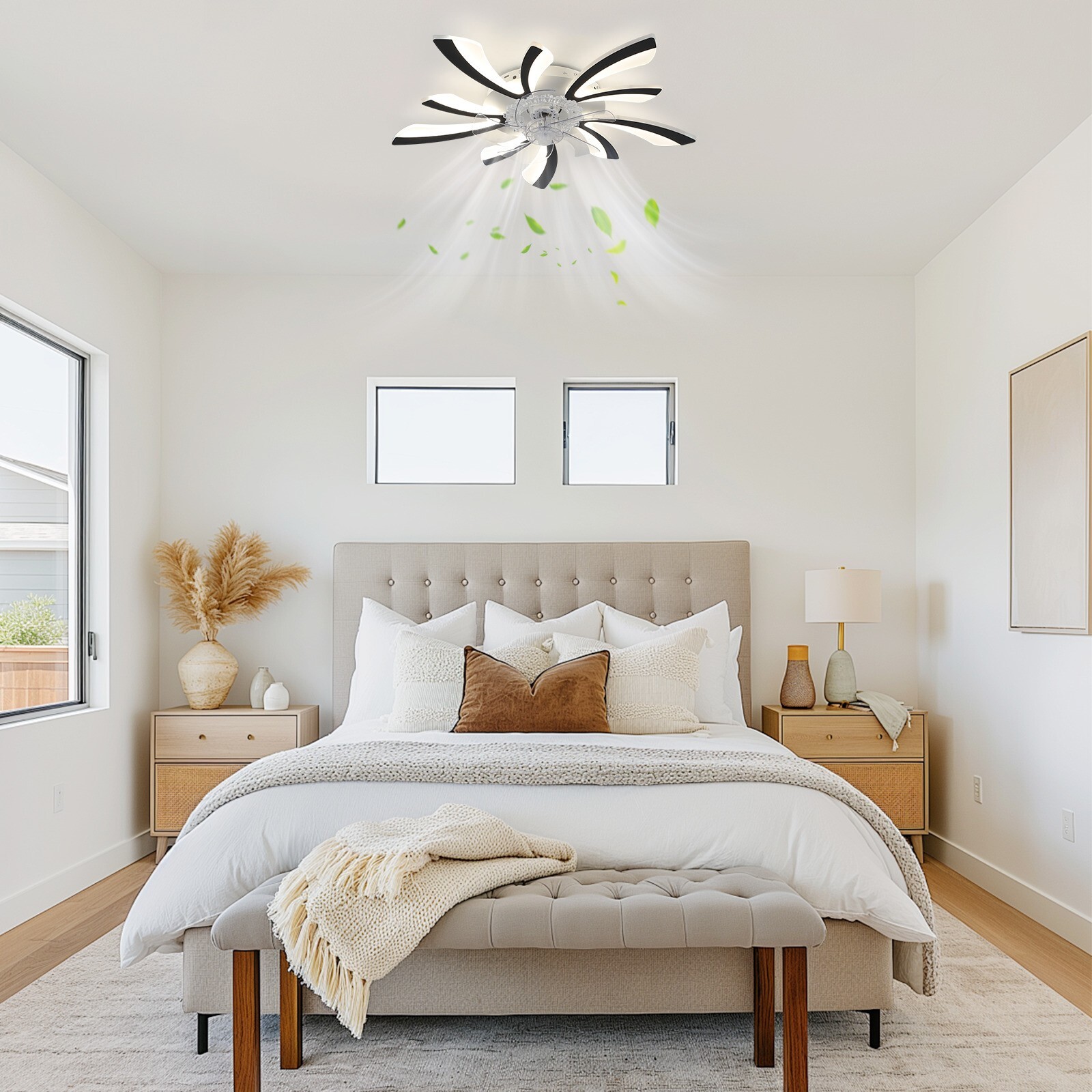 Flush Mount Bladeless Ceiling Fan Light, APP Remote Control, Dimmable withMemory