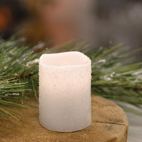 NEW CHRISTMAS FROSTY CANDLE 2.5″T x 2″W Glittered Frosted VOTIVE LED TIMER White
