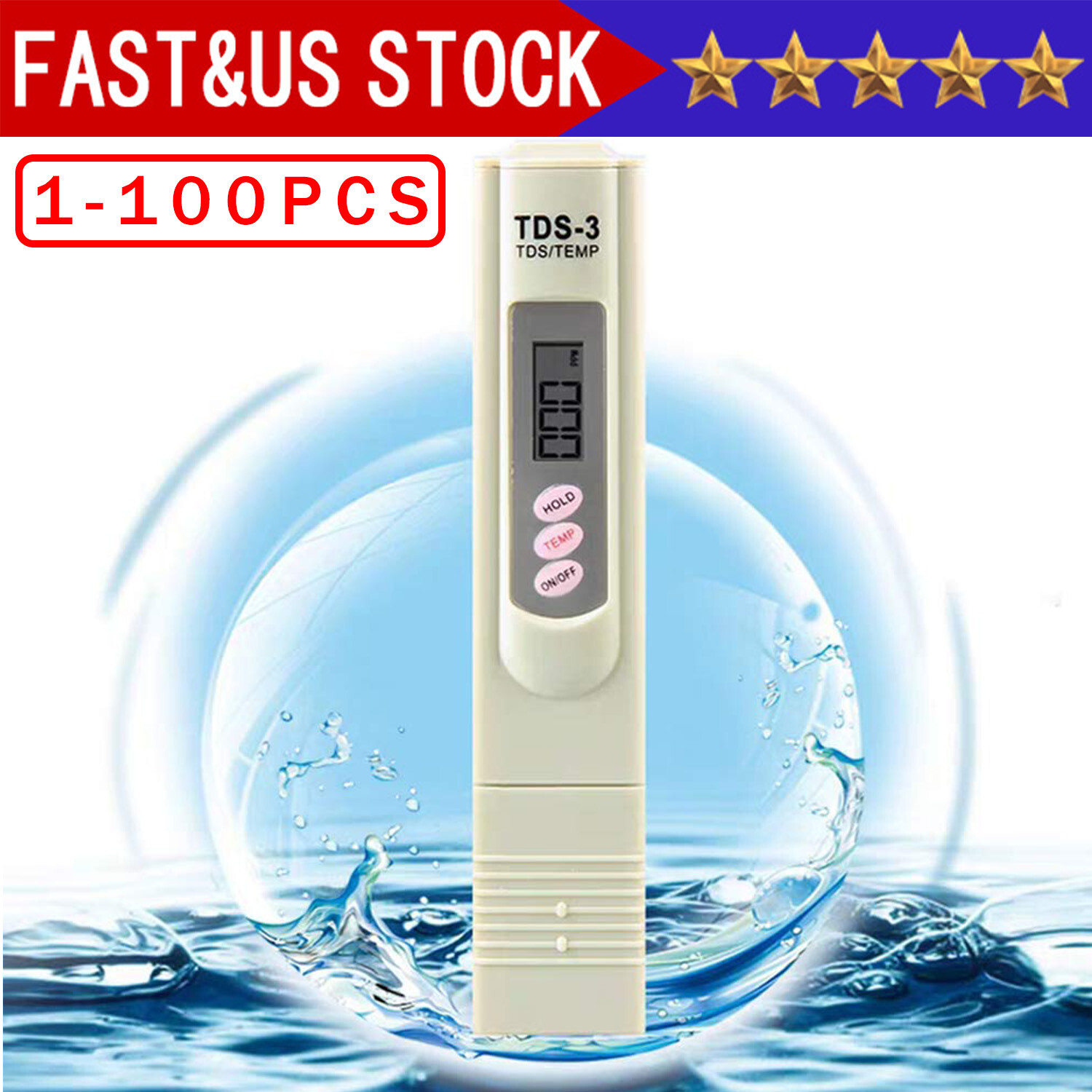 Handheld Water Quality Hardness Purity Digital LCD Meter 0-9990 PPM TDS TDS-3