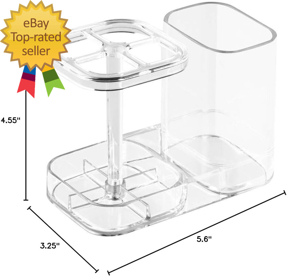 Med+ Bpa-Free Plastic Divided Toothbrush Holder – 5.6″ X 3.25″ X 4.55″, Clear