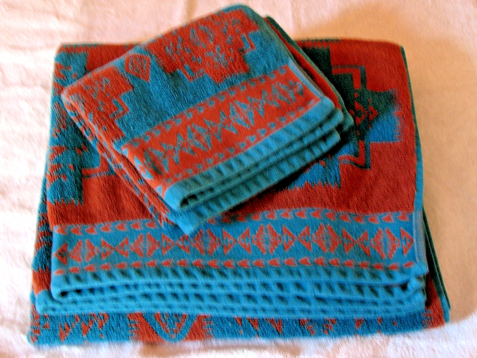 Pendleton Chief Joseph 4 Piece Towel Set Aztec Southwestern Turquoise Rust Rare!