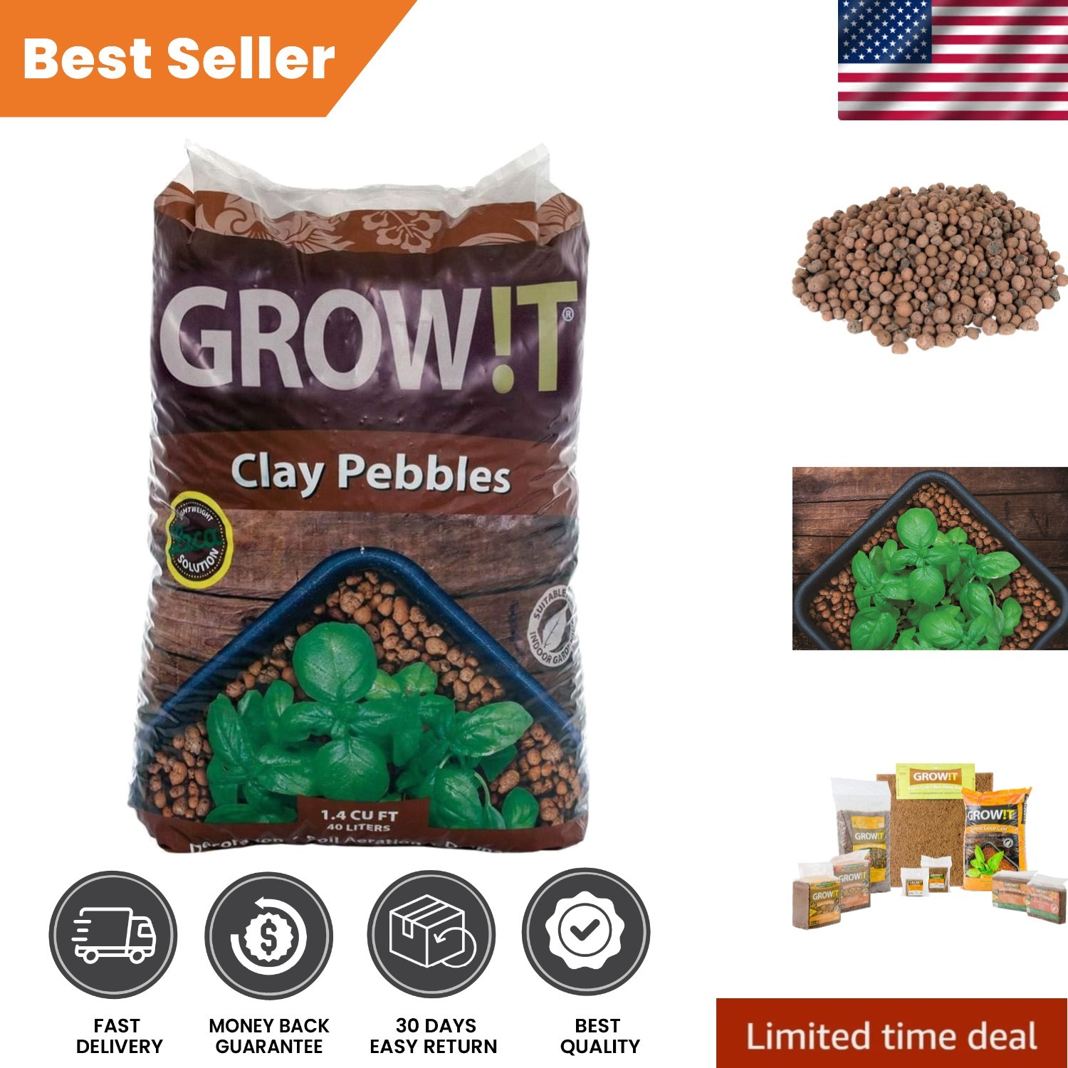 GROW!T 40L Clay Pebbles – Superior Drainage & Aeration for Robust Plant Growth