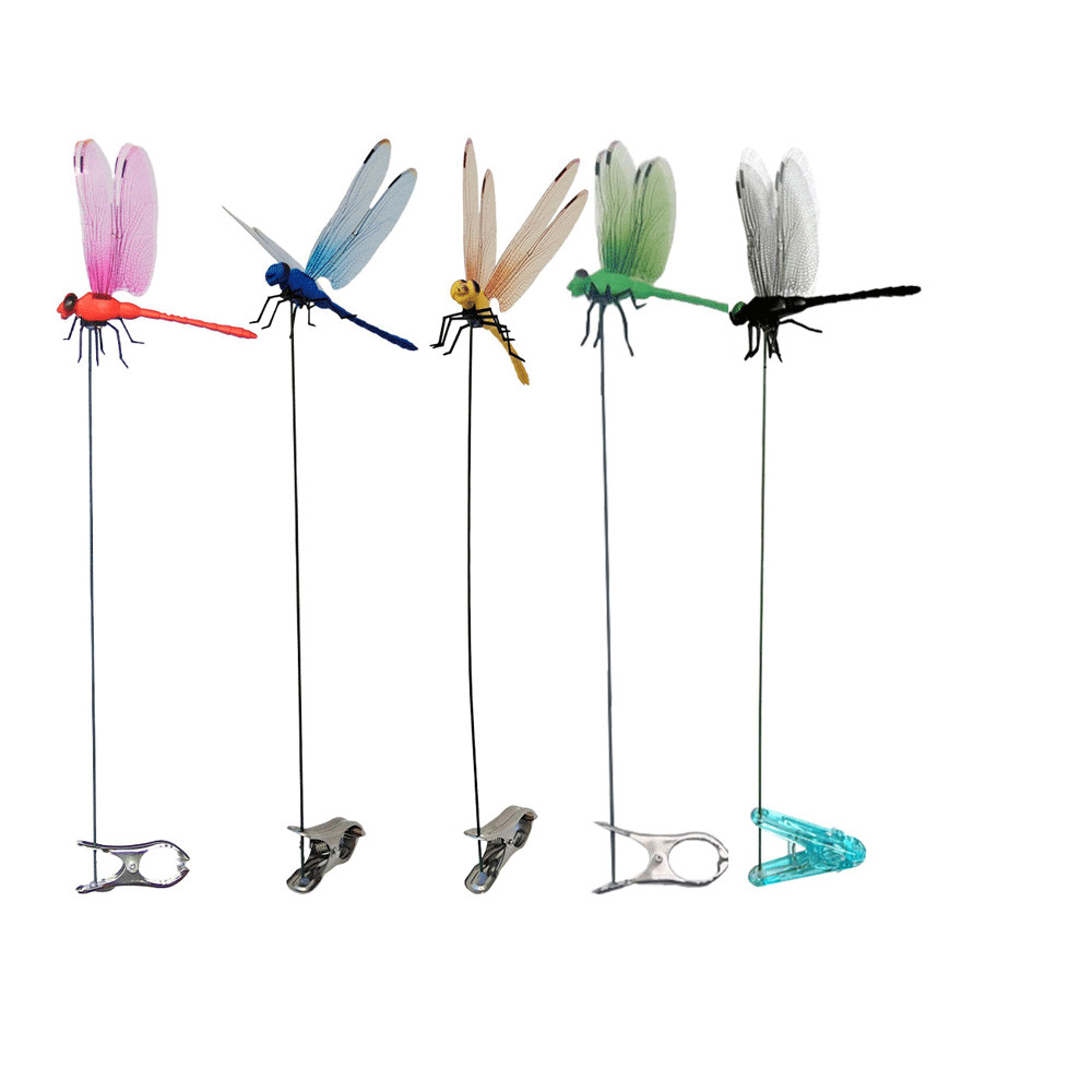 5×Fake Dragonfly Clips Clip on Dragonfly for Outdoors 3D Dragonfly Garden Deco+
