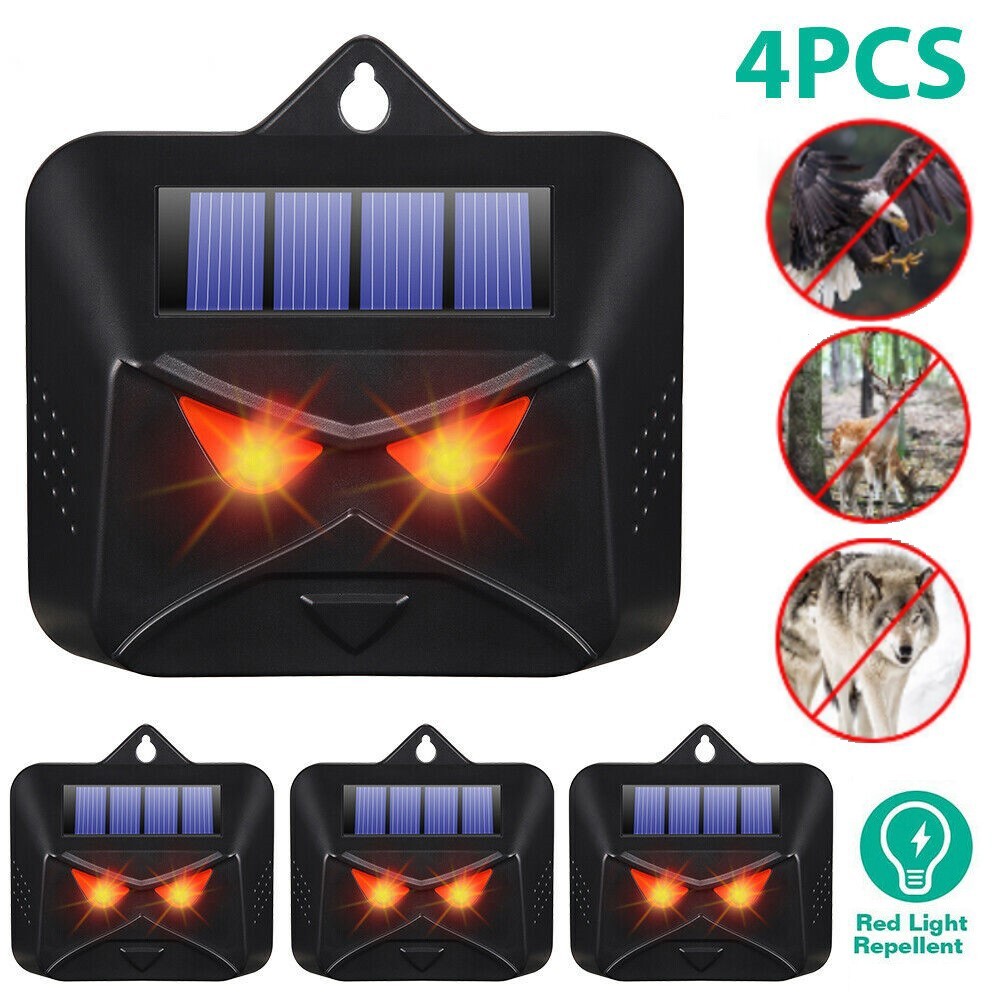 4Pcs Solar Predator Guard Light Red LED Deterrent Light Night Animal Repeller