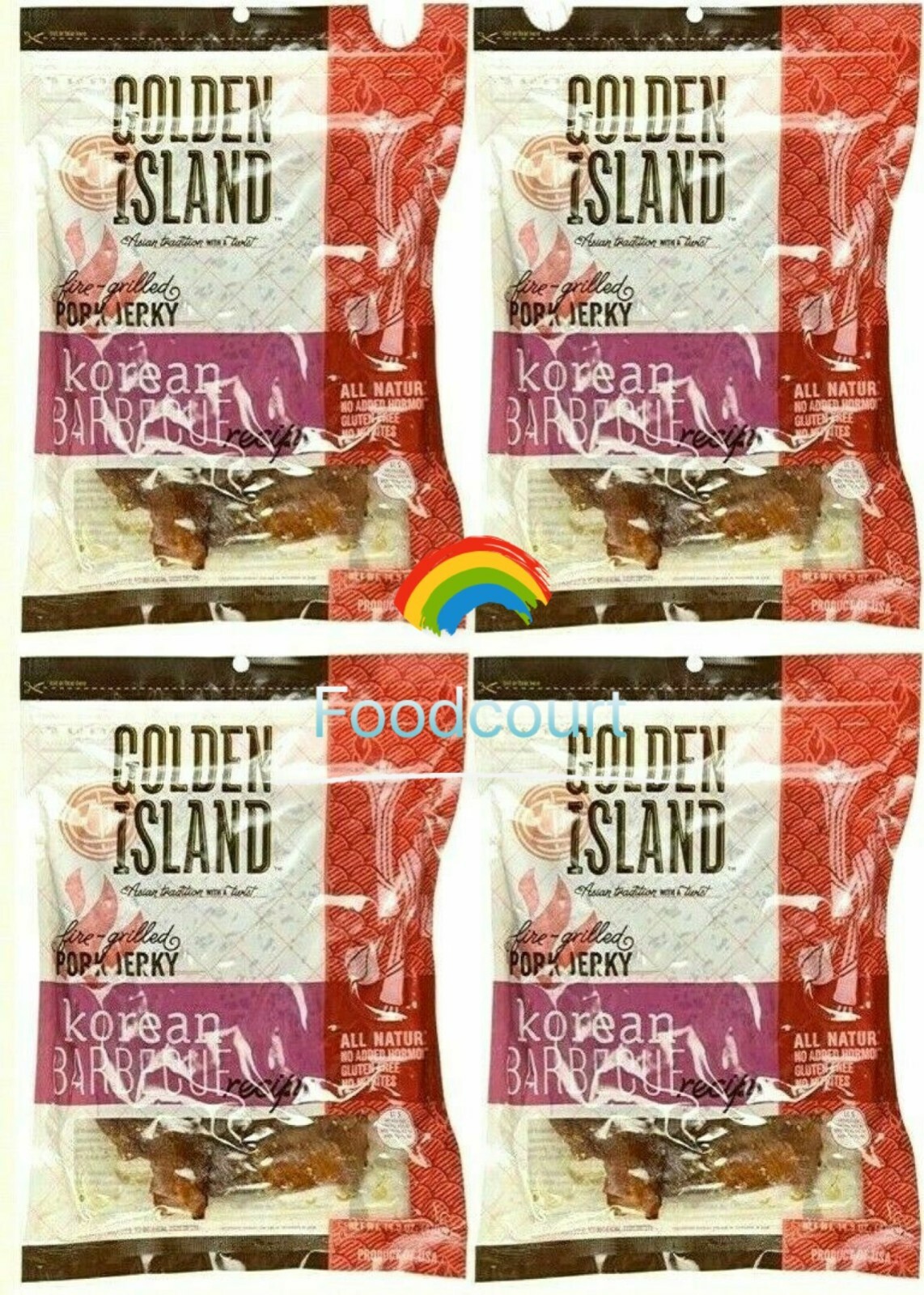 4 Packs Golden Island Korean BBQ Pork Jerky 14.5 oz Each Pack