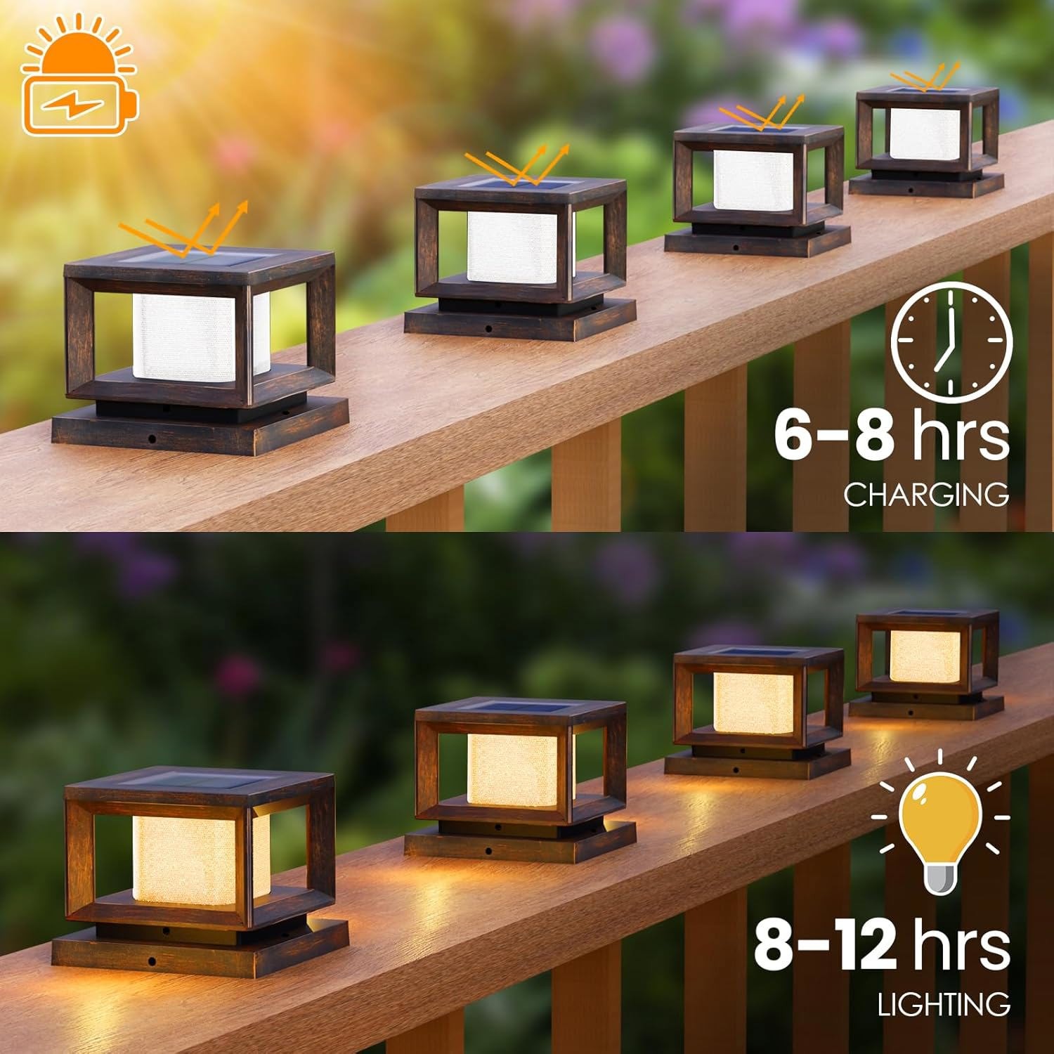 2 Pack LED Solar Post Lights Outdoor Deck Cap Fence Lamp 4×4 6×6 PVC Vinyl Wood