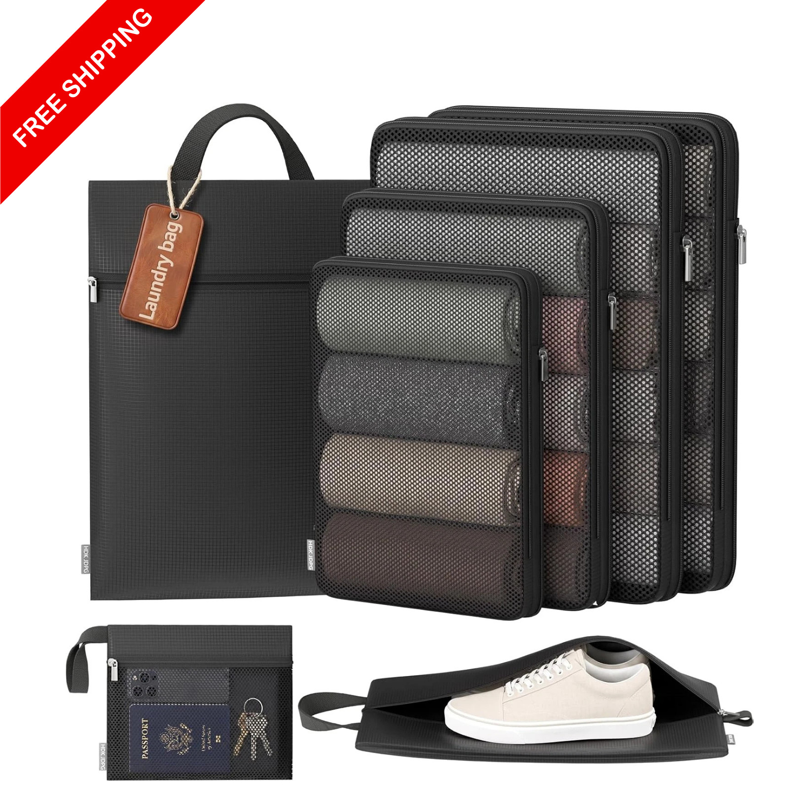 7 Set Compression Packing Cubes for Travel Essentials Luggage, Mesh Collapsible
