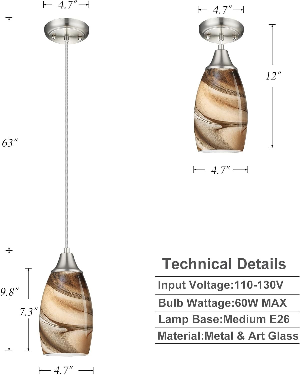 Mini Pendant Lights Kitchen Island Light Brown Glass Lamp Shade