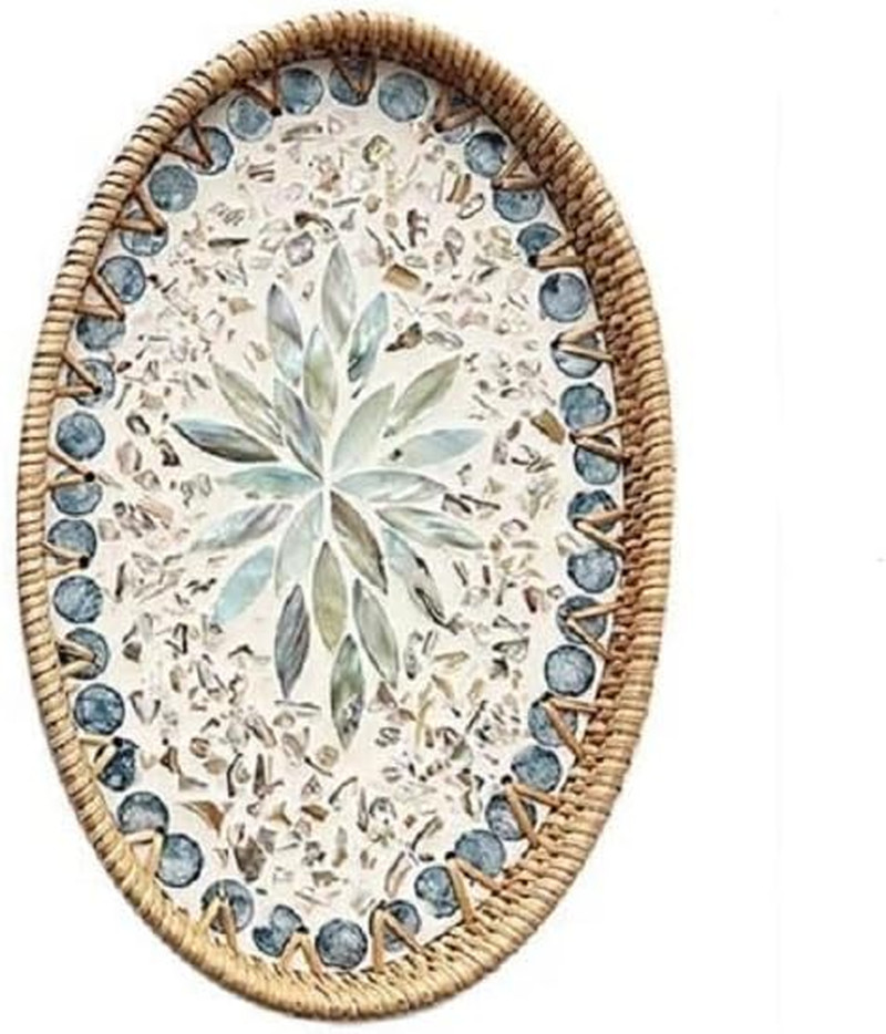 13 Inch Decor Tray for Coffee Table Mother of Pearl Inlay Serving Tray for Ottom