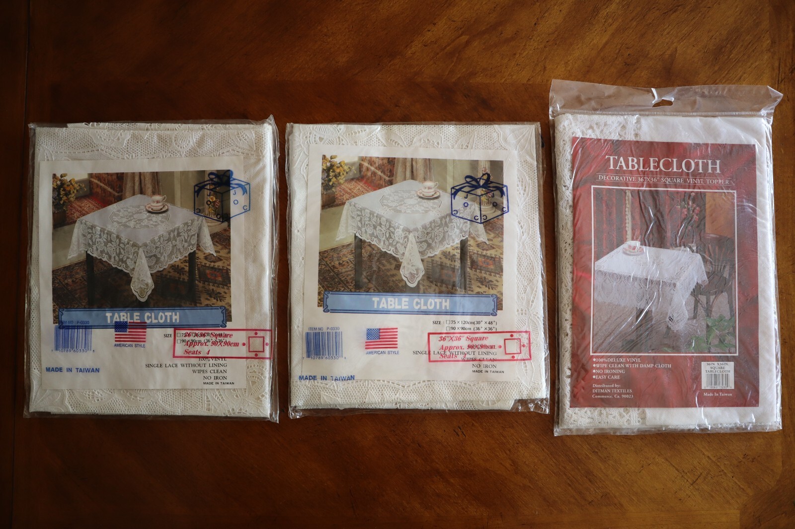 Vintage Lot 3x Vinyl Lace Square Tablecloth Tablecover 36″x36″ 90x90cm Taiwan