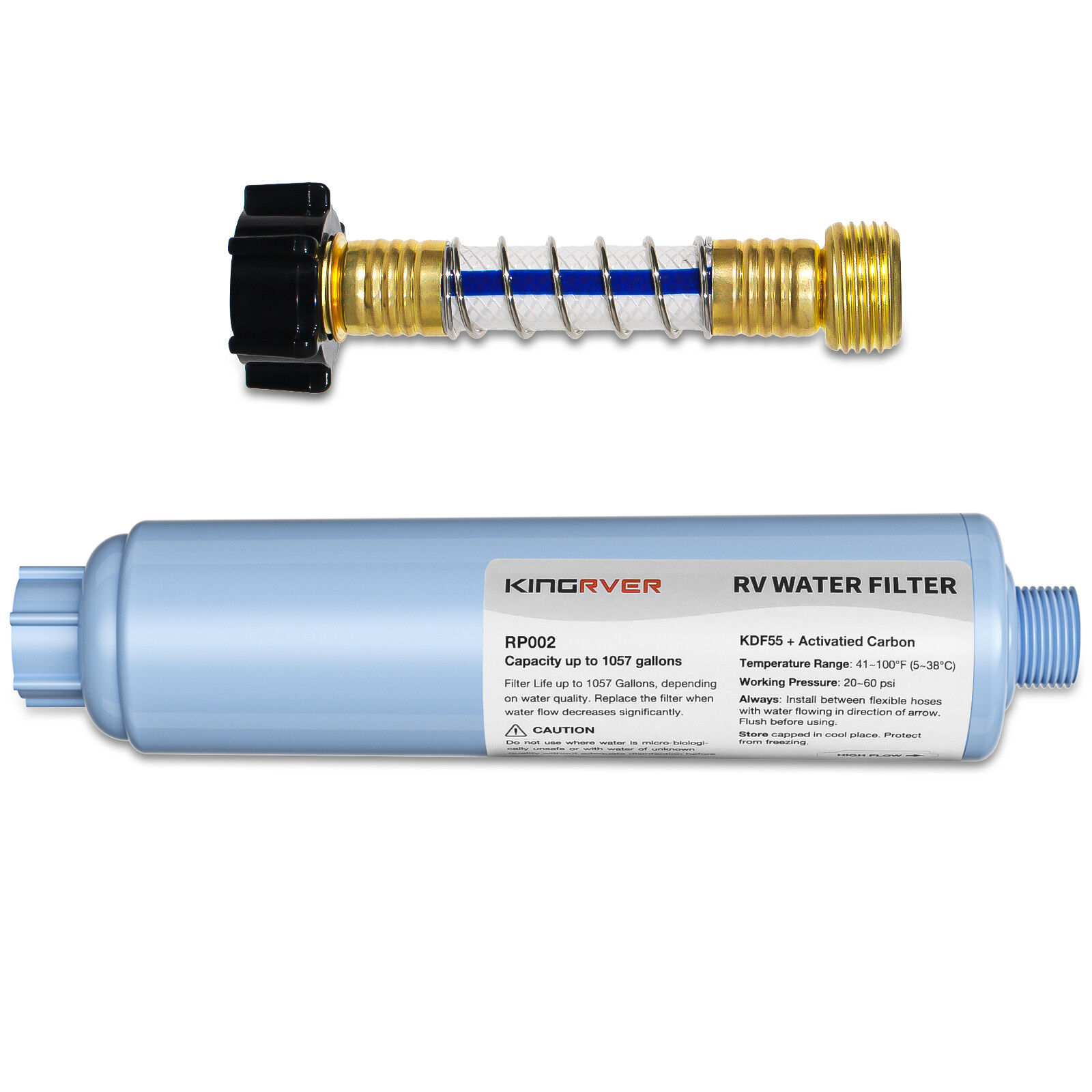 RV Inline Water Filter w/Hose Protector For RV Camper Garden Reduce Chlorine
