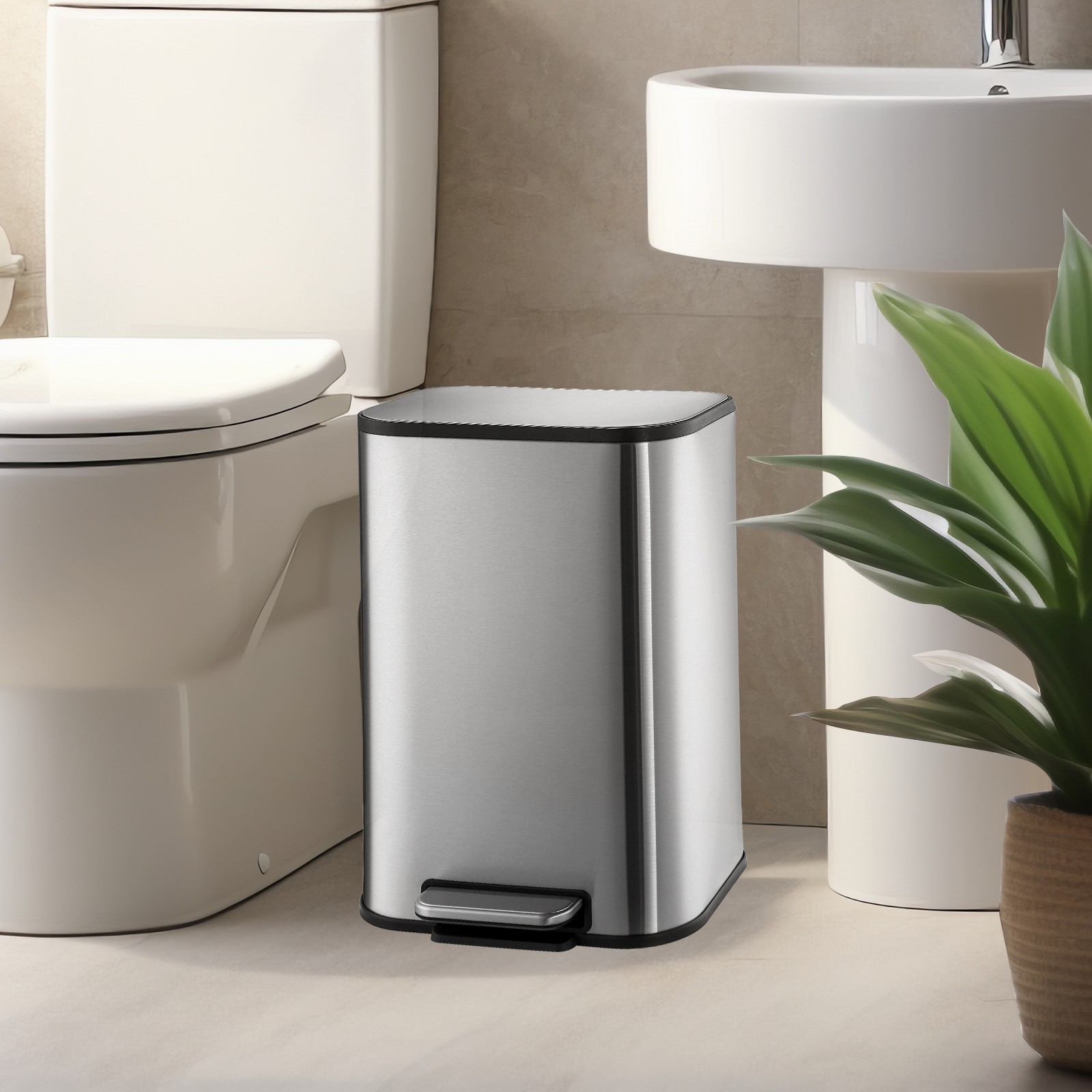 3.2 Gallon Step On Trash Can Hands-Free 12L Stainless Steel Trash Bin w/Handle