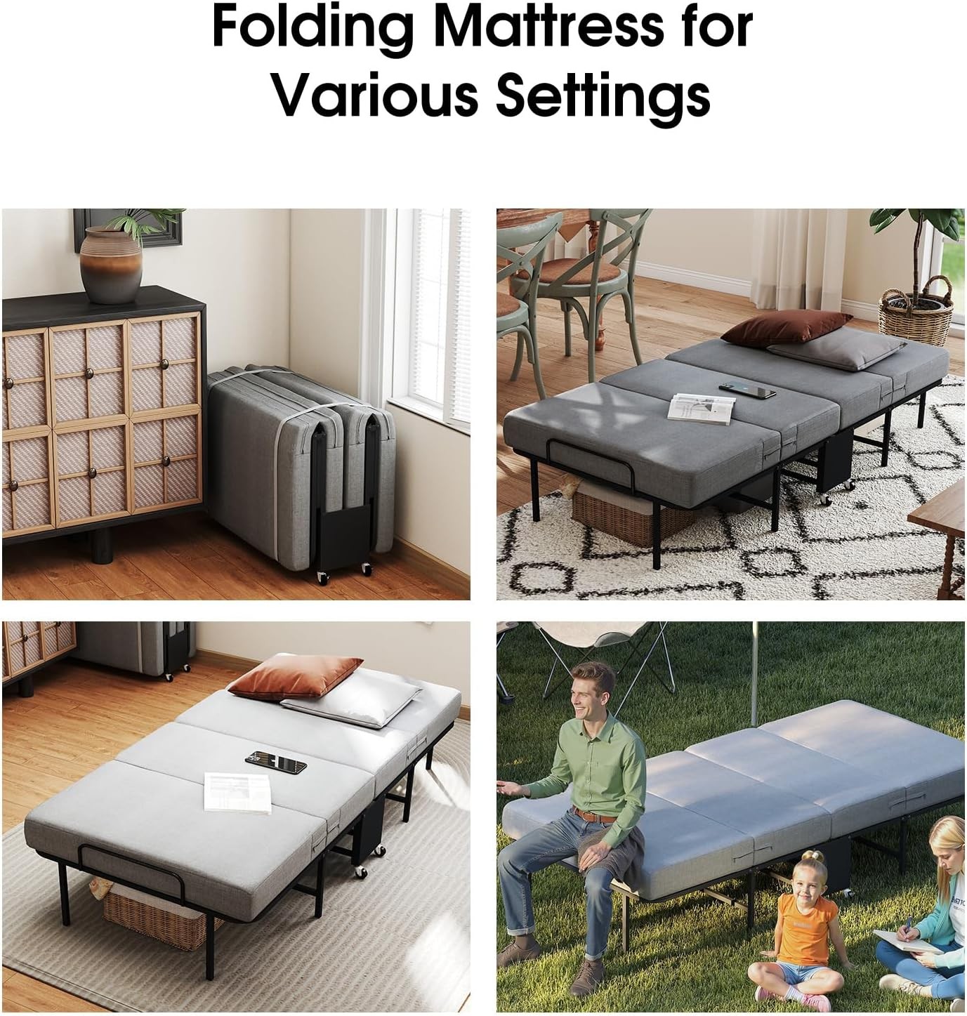 38Inch Rollaway Folding Bed& Thick Mattress with Detachable washable Cover Cot